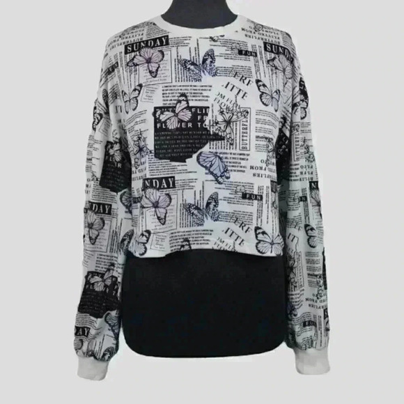Shein‎ crop ladies sweater white graphic print medium - Picture 1 of 6